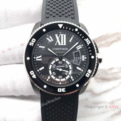 Swiss Replica Calibre De Cartier Diver Black PVD Watch Gray Face